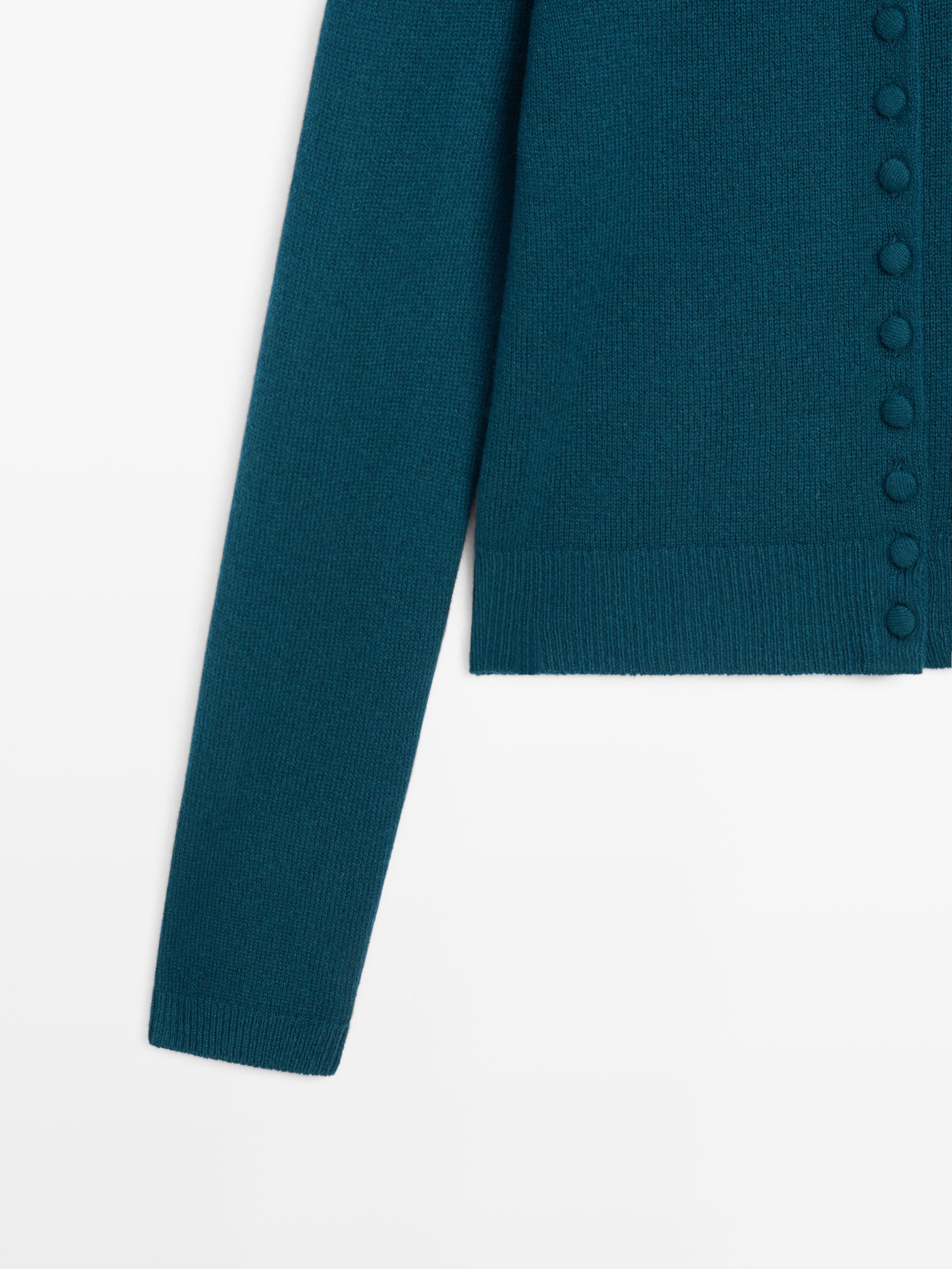 100% wool knit cardigan with covered buttons